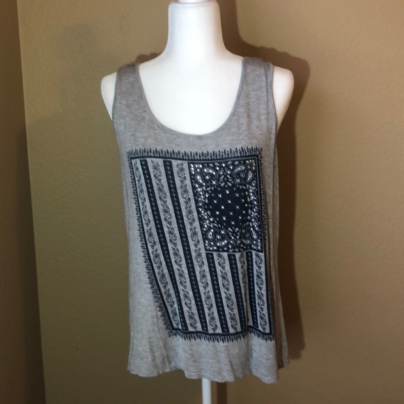 Flowy grey bling flag racerback tank top. Size XL - Picture 1 of 7